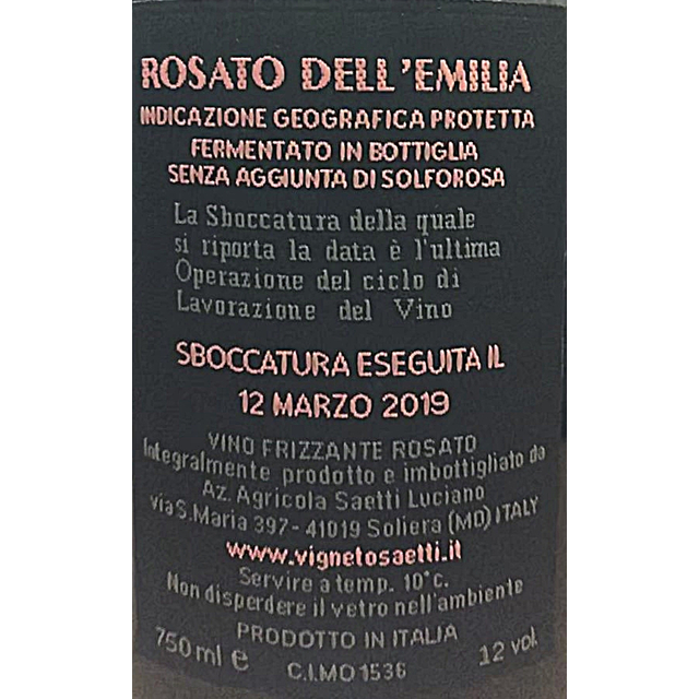 Lambrusco Salamino, Emilia IGP, rosé, il Cadetto, dry, 2019, champagne method